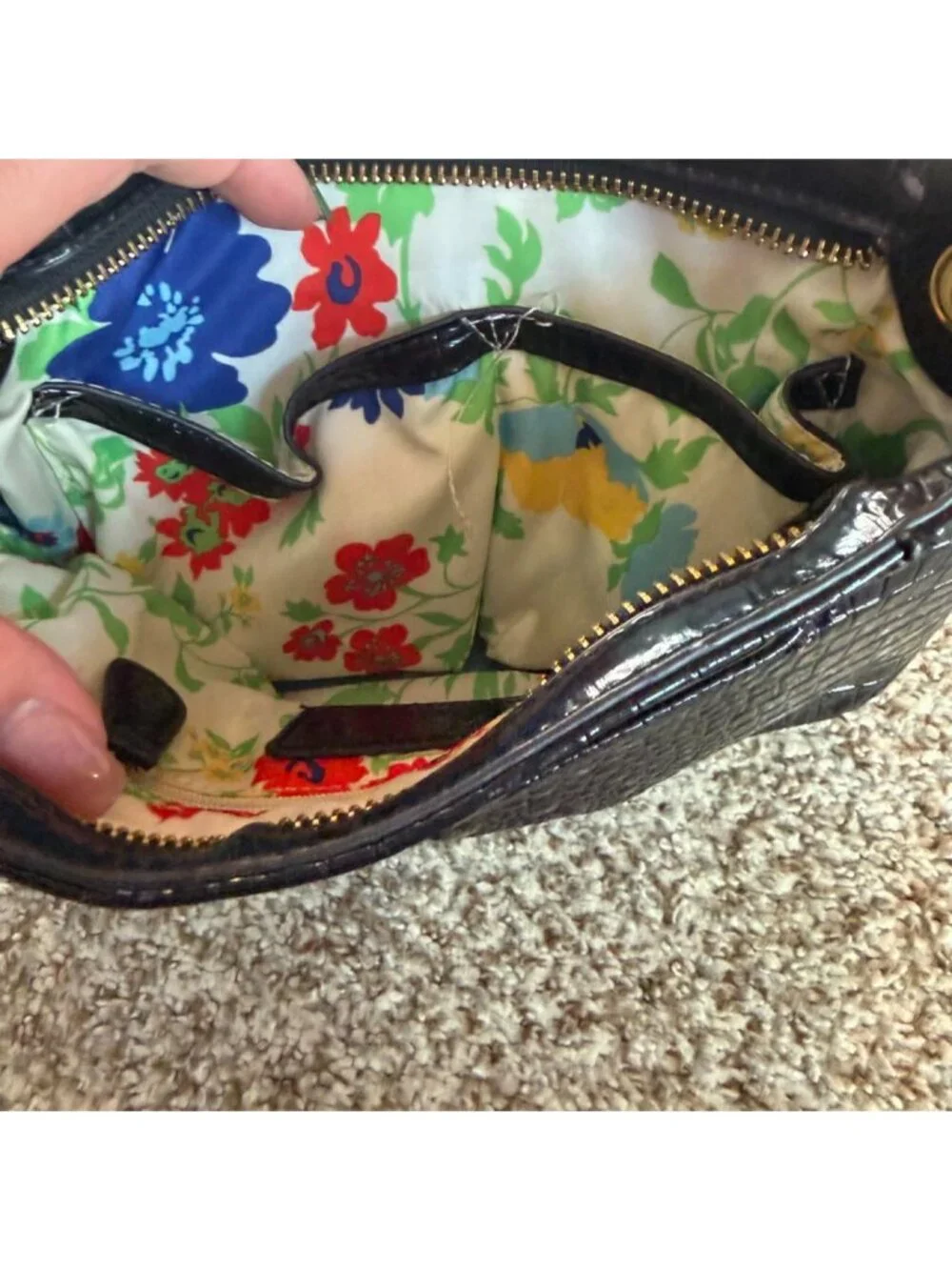 Anne Klein Black crocodile print shoulder bag Y2K with gold chain strap